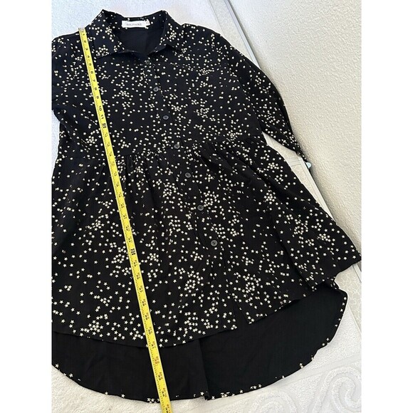 Solitaire Anthropology Black Stars Gold Roll Tab Long Sleeve Size Medium Button - Picture 12 of 16